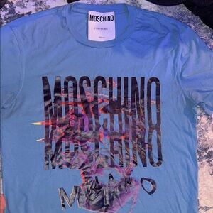 Moschino Light Blue Graphic Logo Short Sleeve Tee